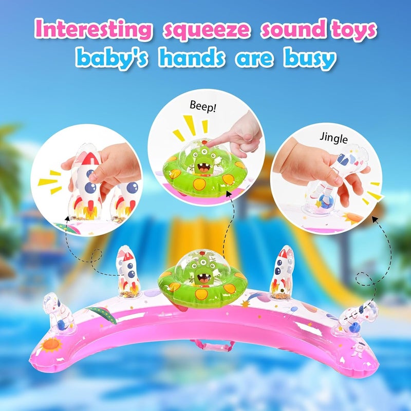 GEEQUFLOAT Baby Pool Float with Canopy UPF50+ Sun Protection, Inflatable Infant Pool Float with Adjustable Safety Seat & Toy Play Console，Baby Floatie for 6-36 Months Boys & Girls，Safety Handles & Leashes（Pink） - Image 3